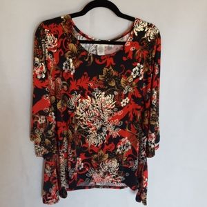 Brittany Black Top, Black/Red/Gold, Size 2X